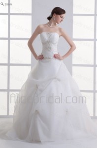 Organza Strapless Ball Gown Floor Length Embroidered Wedding Dress